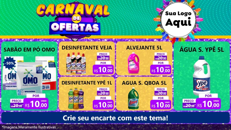 Modelo de TV para TV Horizontal com o tema Carnaval de Ofertas para Produtos de Limpeza