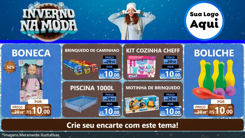 Modelo de TV para TV Horizontal com o tema Inverno na Moda para Brinquedos