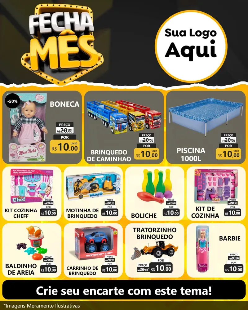 Modelo de Rede Social para Feed Instagram com o tema Fecha Mês para Brinquedos