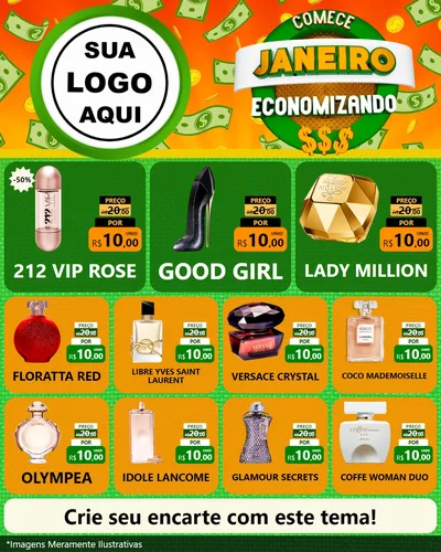 Modelo de Rede Social para Feed Instagram com o tema Comece Janeiro Economizando para Perfumes