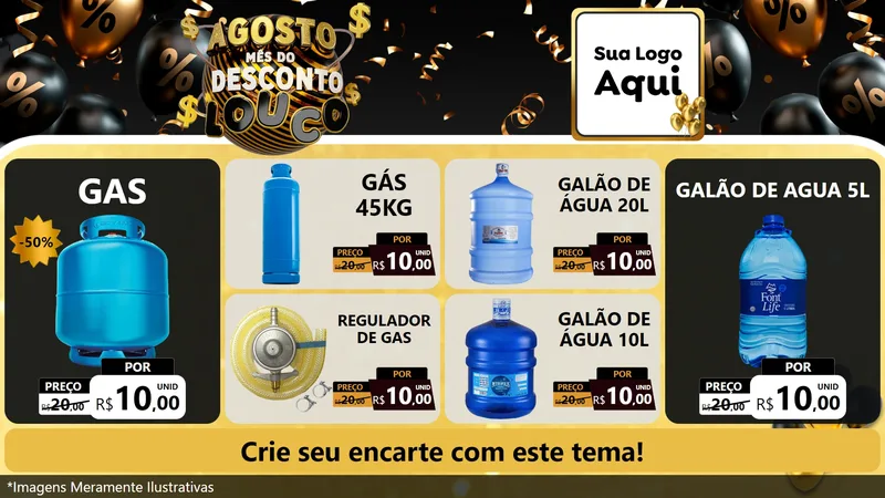 Modelo de TV para TV Horizontal com o tema Agosto Mês do Desconto Louco para Água e gás