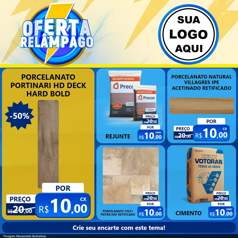 Modelo de Rede Social para Feed Facebook com o tema Oferta Relâmpago para Pisos e revestimentos