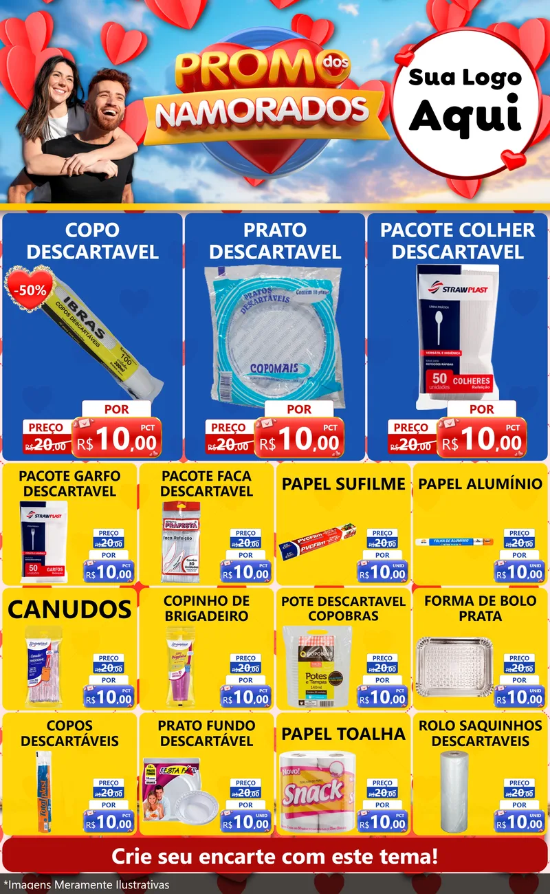 Modelo de Encarte para Encarte Grande com o tema Promo dos Namorados para Embalagens