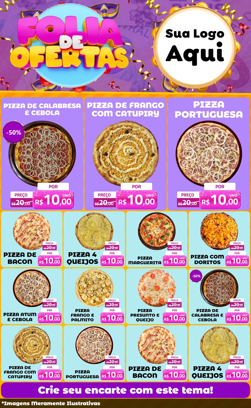 Modelo de Encarte para Encarte Grande com o tema Folia de Ofertas para Pizzaria