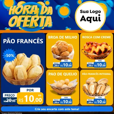 Modelo de Rede Social para Feed Facebook com o tema Hora da Oferta para Padaria