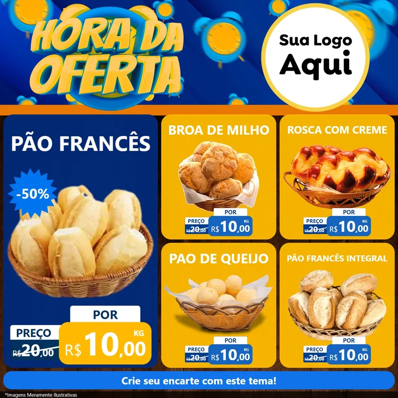 Modelo de Rede Social para Feed Facebook com o tema Hora da Oferta para Padaria