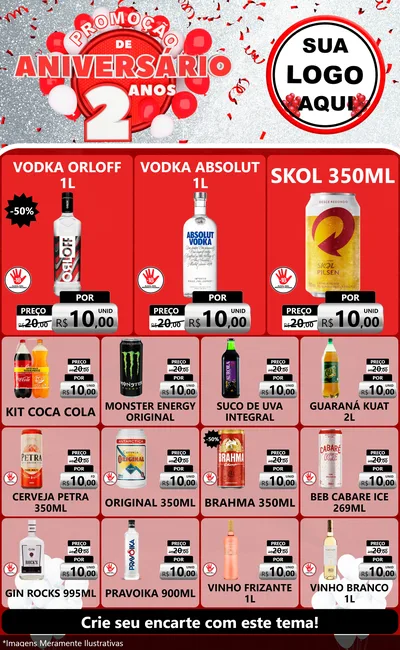 Modelo de Encarte para Encarte Grande com o tema Promoção de Aniversário - 2 Anos para Distribuidora de bebidas