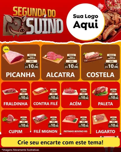 Modelo de Rede Social para Feed Instagram com o tema Segunda do Suíno para Açougue