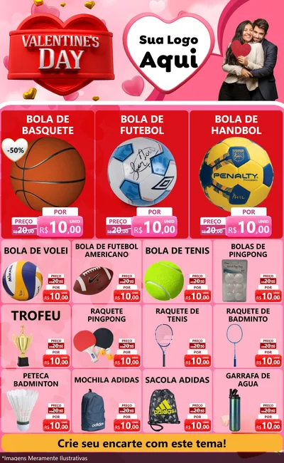 Modelo de Encarte para Encarte Grande com o tema Valentine's Day para Artigos Esportivos