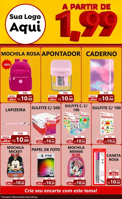 Modelo de Encarte para Encarte Grande com o tema A Partir de Um e Noventa e Nove - 1,99 para Papelaria