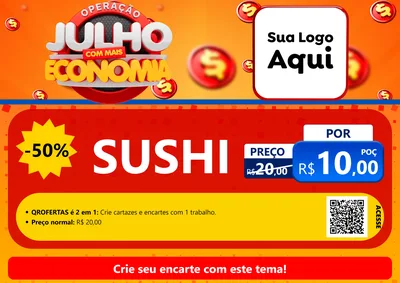 Modelo de Cartaz para Cartaz A4 Horizontal com o tema Operação Julho Com Mais Economia para Comida japonesa