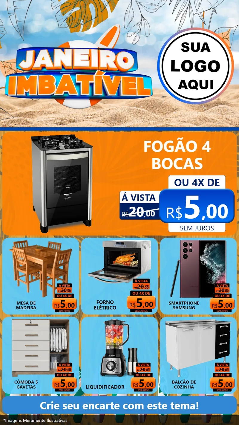 Modelo de Rede Social para Stories com o tema Janeiro Imbatível para Móveis e Eletro