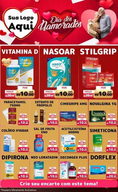 Modelo de Encarte para Encarte Grande com o tema Dia Dos Namorados para Farmácia