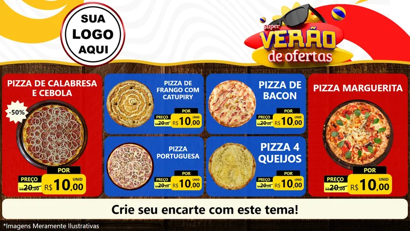 Modelo de TV para TV Horizontal com o tema Super Verão de Ofertas para Pizzaria