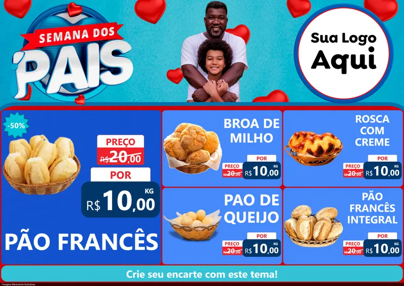 Modelo de Encarte para Encarte A4 Horizontal com o tema Semana Dos Pais para Padaria