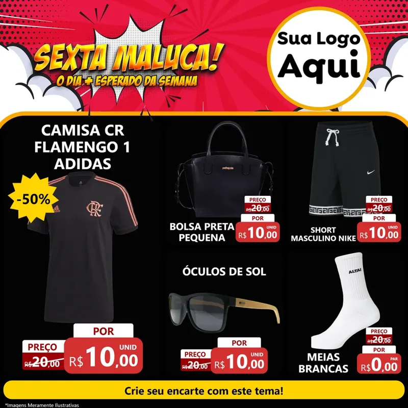 Modelo de Rede Social para Feed Facebook com o tema Sexta Maluca! para Roupas e acessórios