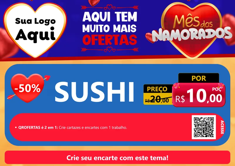 Modelo de Cartaz para Cartaz A4 Horizontal com o tema Mês dos Namorados para Comida japonesa