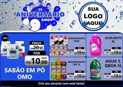 Modelo de Encarte para Encarte A4 Horizontal com o tema Promoção de Aniversário - 9 Anos para Produtos de Limpeza