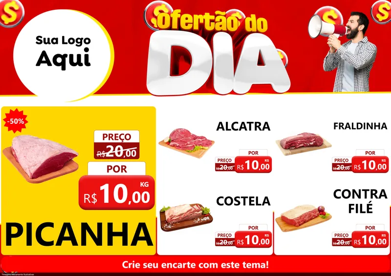 Modelo de Encarte para Encarte A4 Horizontal com o tema Ofertão do dia para Açougue