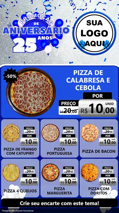 Modelo de Rede Social para Stories com o tema Promoção de Aniversário - 25 Anos para Pizzaria
