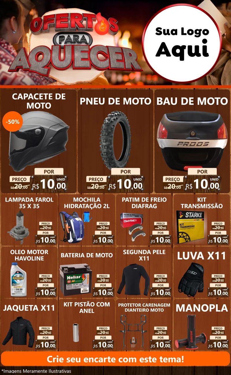 Modelo de Encarte para Encarte Grande com o tema Ofertas Para Aquecer para Moto peças