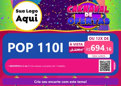 Modelo de Cartaz para Cartaz A4 Horizontal com o tema Carnaval de Ofertas para Concessionaria de Motos