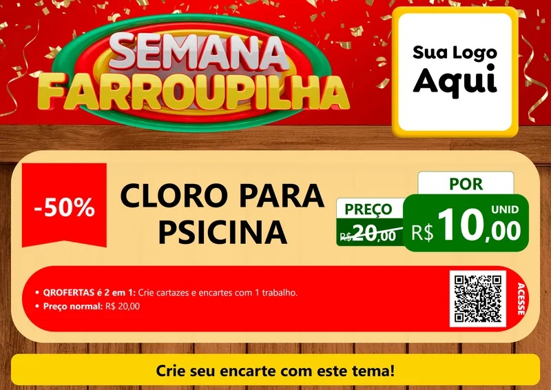 Modelo de Cartaz para Cartaz A4 Horizontal com o tema Semana Farroupilha para Produtos para Piscina