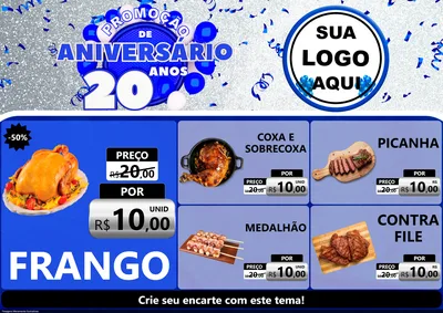 Modelo de Encarte para Encarte A4 Horizontal com o tema Promoção de Aniversário - 20 Anos para Assados