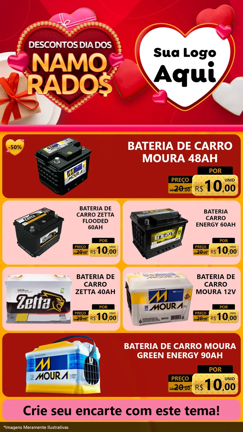 Modelo de TV para TV Vertical com o tema Descontos Dia dos Namorados para Baterias Elétricas