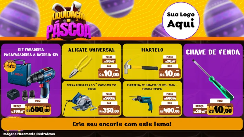 Modelo de TV para TV Horizontal com o tema Liquidação de Páscoa para Maquinas e Ferramentas