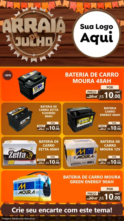 Modelo de TV para TV Vertical com o tema Arraiá de Julho - Junina para Baterias Elétricas