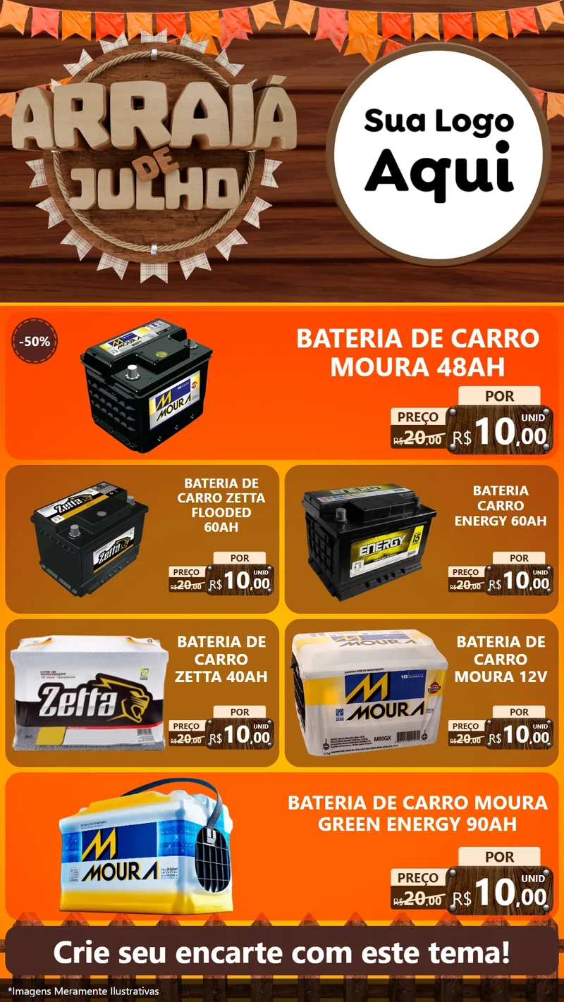 Modelo de TV para TV Vertical com o tema Arraiá de Julho - Junina para Baterias Elétricas