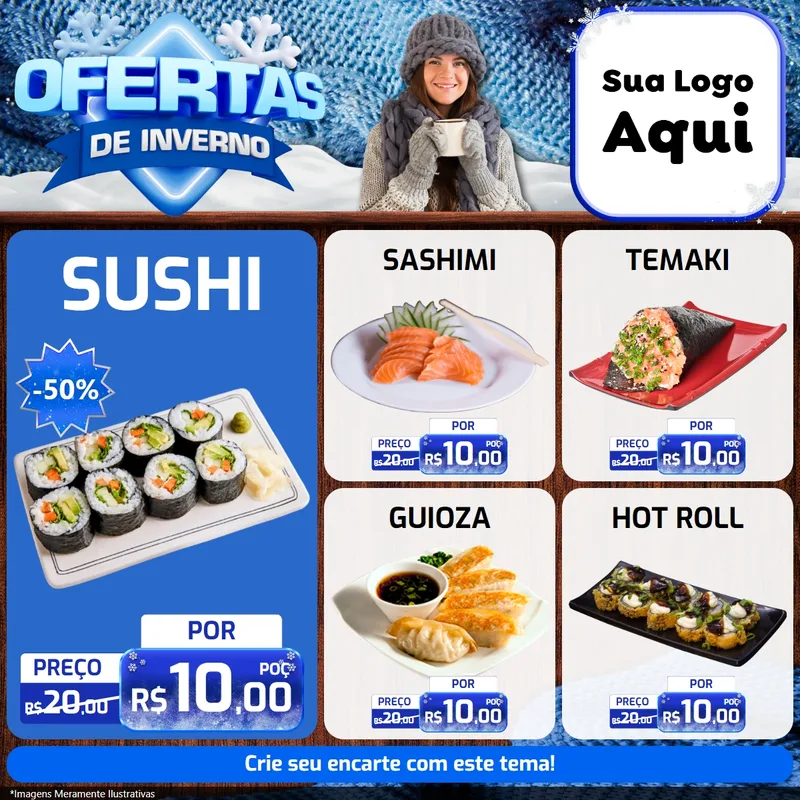 Modelo de Rede Social para Feed Facebook com o tema Ofertas de Inverno para Comida japonesa