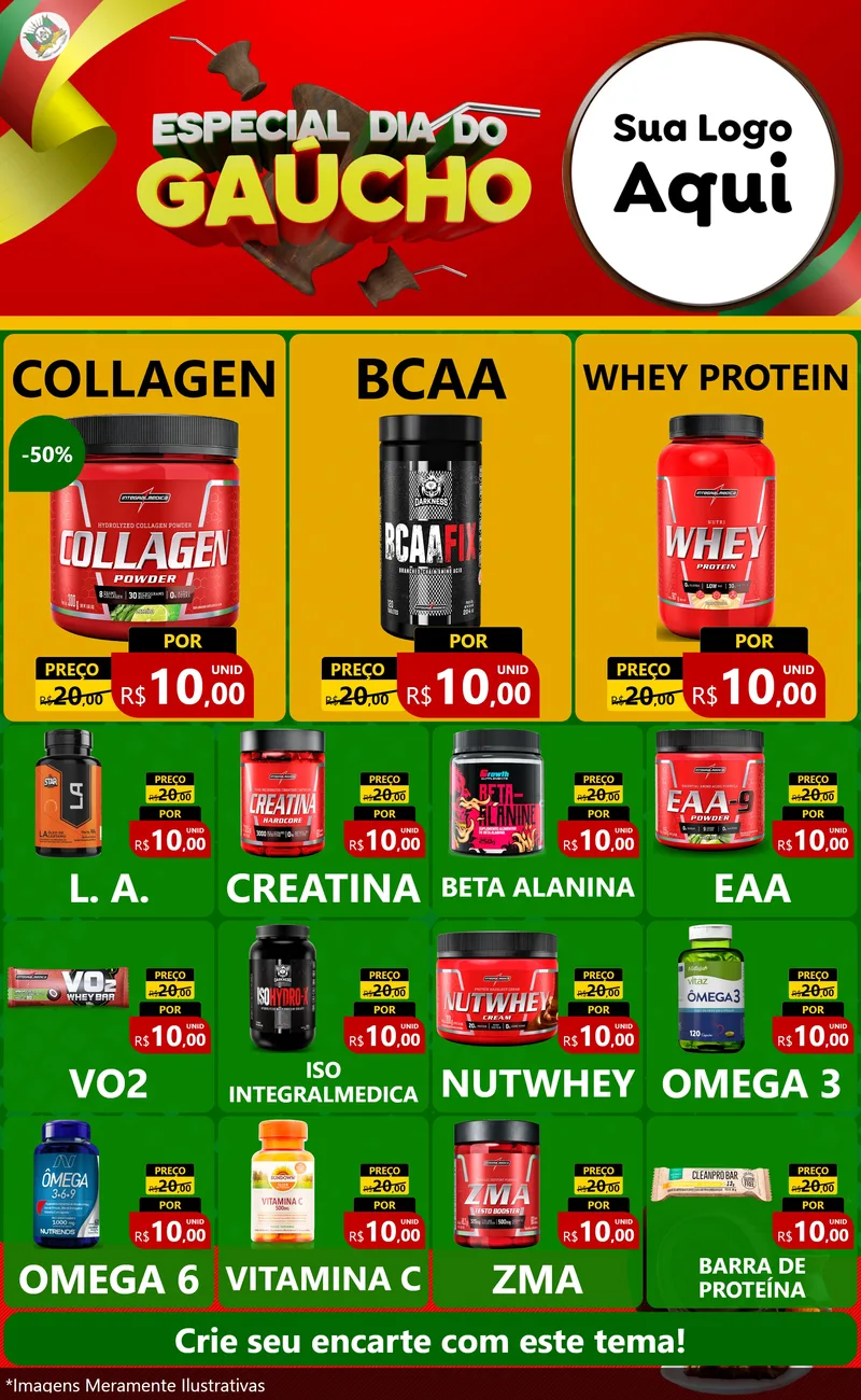 Modelo de Encarte para Encarte Grande com o tema Especial Dia do Gaúcho para Suplementos alimentares