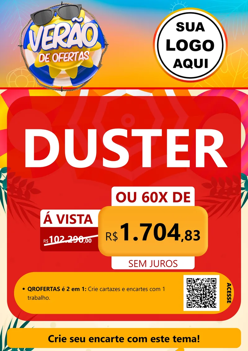 Modelo de Cartaz para Cartaz A4 Vertical com o tema Verão de Ofertas para Concessionaria de Carros