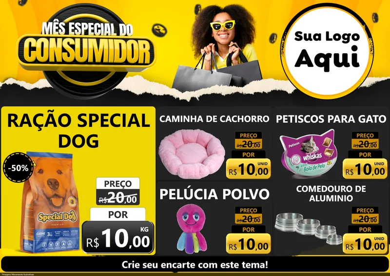 Modelo de Encarte para Encarte A4 Horizontal com o tema Mês Especial do Consumidor para Pet Shop