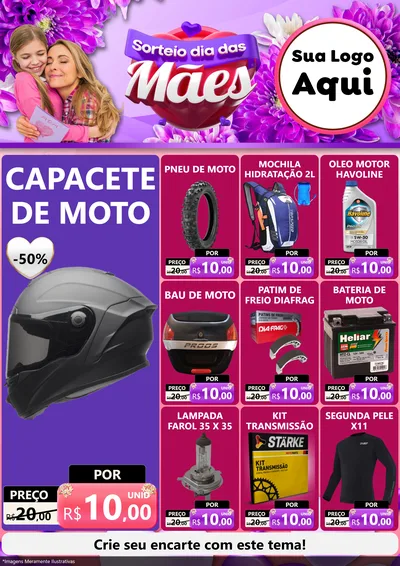 Modelo de Encarte para Encarte A4 Vertical com o tema Sorteio Dia das Mães para Moto peças