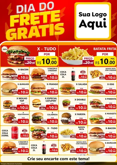 Modelo de Encarte para Encarte A4 Vertical com o tema Dia do Frete Grátis para Hamburgueria