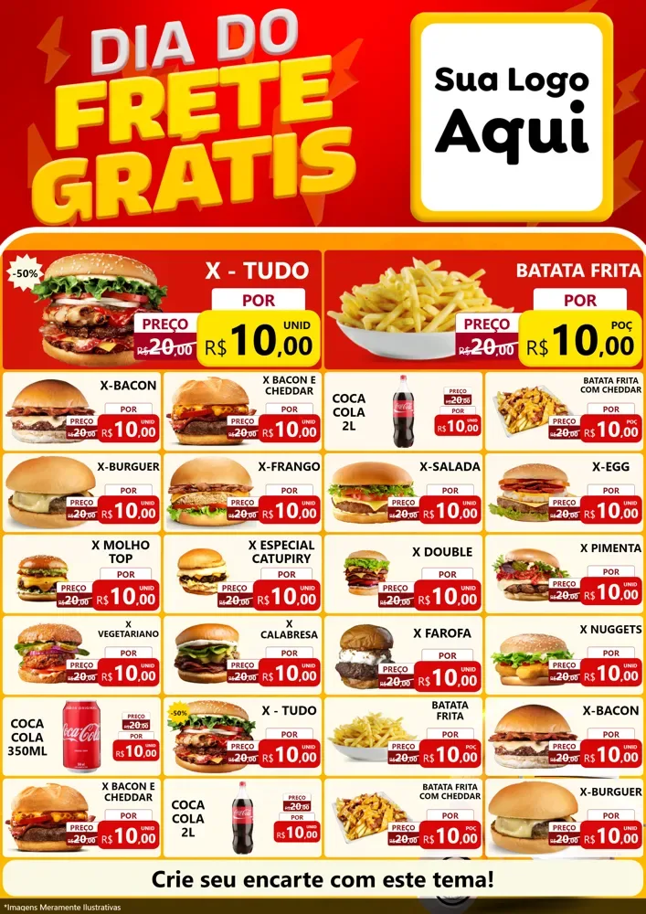 Modelo de Encarte para Encarte A4 Vertical com o tema Dia do Frete Grátis para Hamburgueria