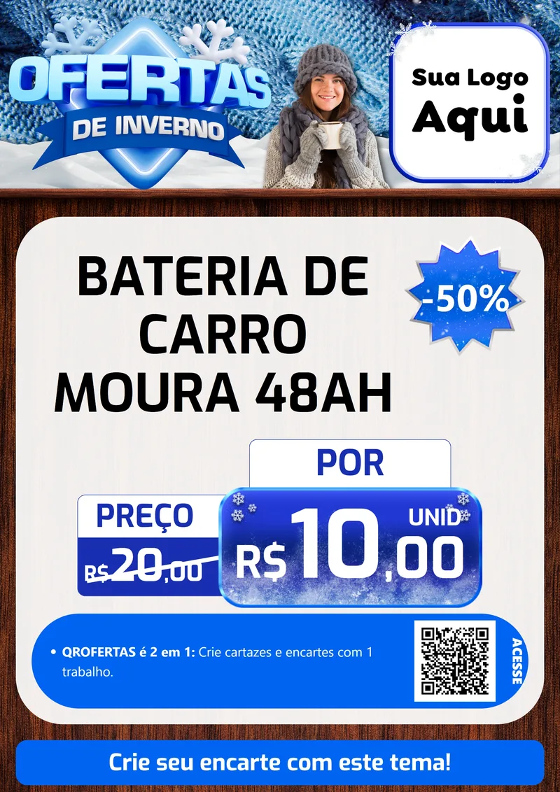 Modelo de Cartaz para Cartaz A4 Vertical com o tema Ofertas de Inverno para Baterias Elétricas