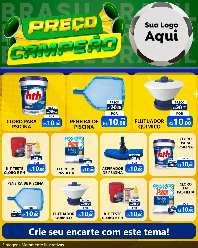 Modelo de Rede Social para Feed Instagram com o tema Preço Campeão - Copa para Produtos para Piscina