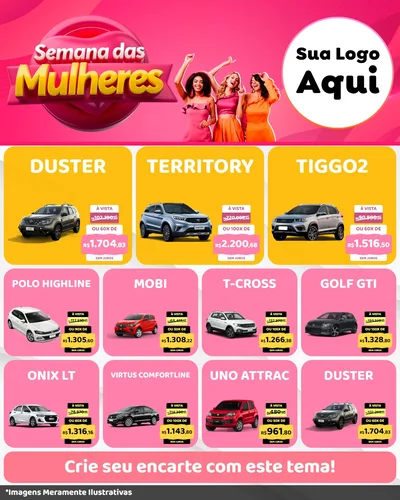 Modelo de Rede Social para Feed Instagram com o tema Semana das Mulheres para Concessionaria de Carros
