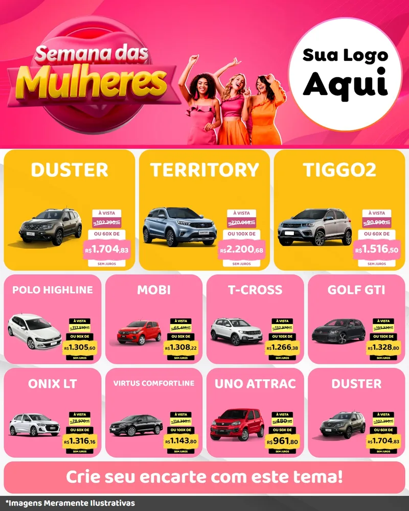 Modelo de Rede Social para Feed Instagram com o tema Semana das Mulheres para Concessionaria de Carros
