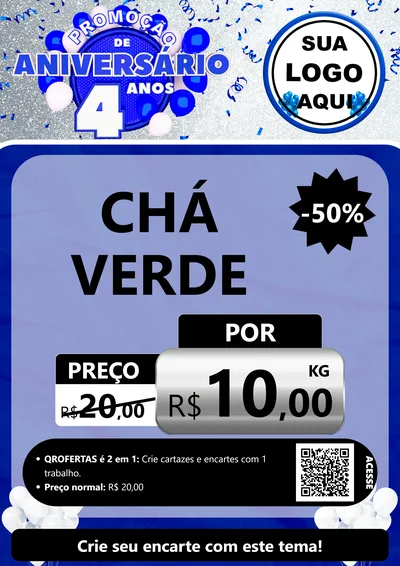 Modelo de Cartaz para Cartaz A4 Vertical com o tema Promoção de Aniversário - 4 Anos para Produtos Naturais