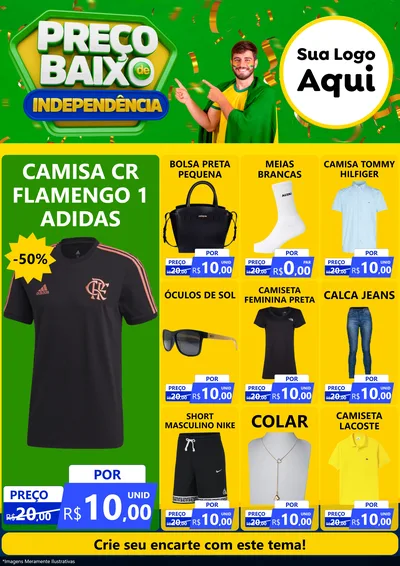 Modelo de Encarte para Encarte A4 Vertical com o tema Preço Baixo de Independência para Roupas e acessórios