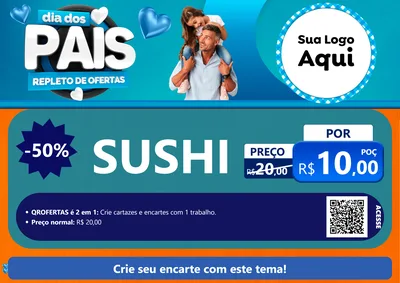 Modelo de Cartaz para Cartaz A4 Horizontal com o tema Dia Dos Pais Repleto de Ofertas para Comida japonesa