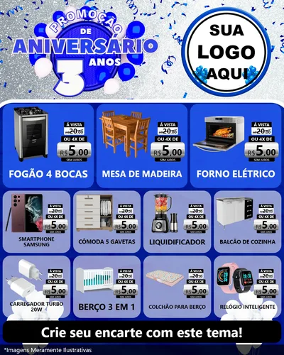 Modelo de Rede Social para Feed Instagram com o tema Promoção de Aniversário - 3 Anos para Móveis e Eletro