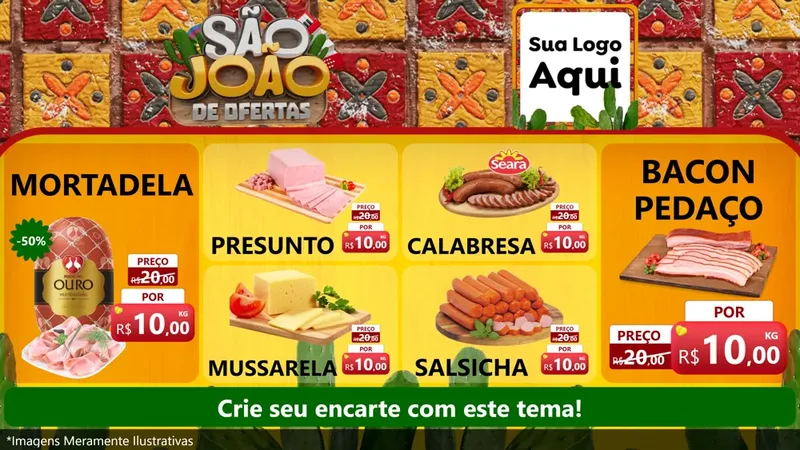 Modelo de TV para TV Horizontal com o tema São João de Muitas Ofertas - Junina para Frios e Laticínios
