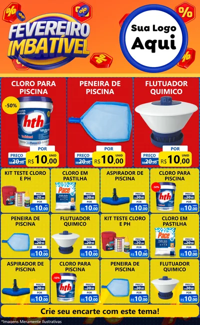Modelo de Encarte para Encarte Grande com o tema Fevereiro Imbatível para Produtos para Piscina