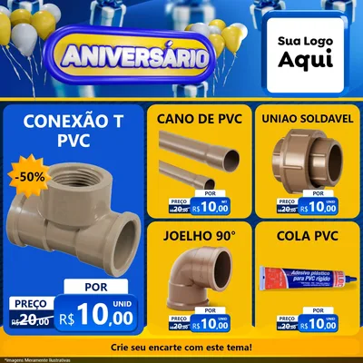 Modelo de Rede Social para Feed Facebook com o tema Aniversário para Tubos e conexões